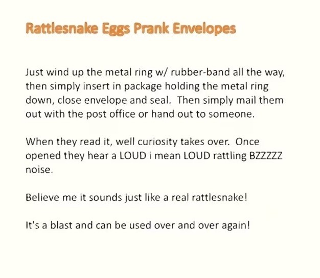 1 RATTLESNAKE EGGS PRANK ENVELOPES ~ Joke Gag Gift Magic Trick Fun Snake EGG