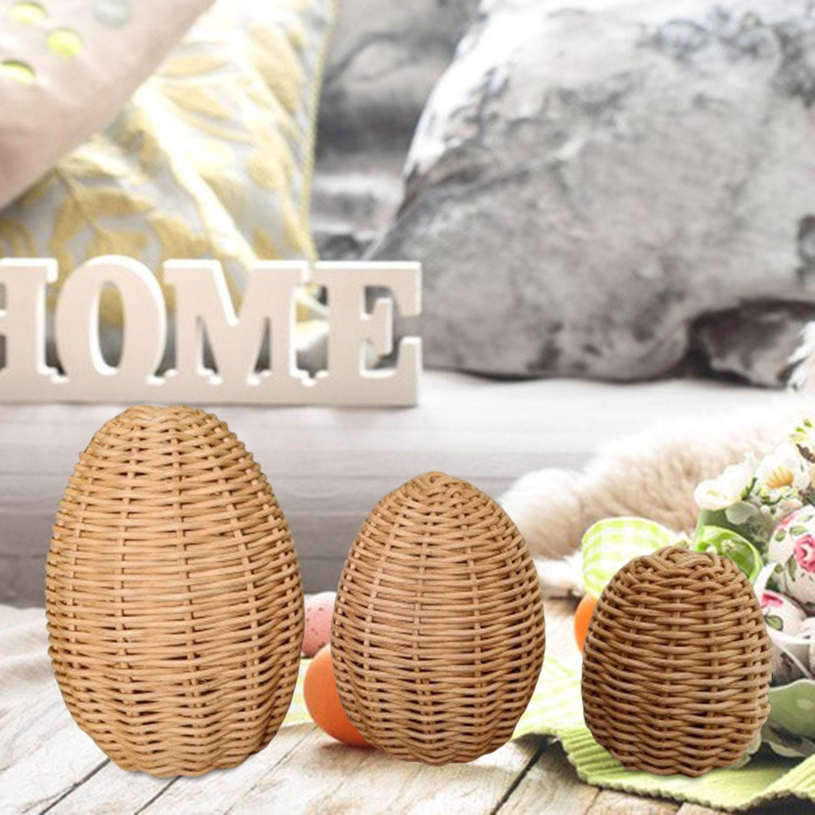 3Pcs Handwoven Rattan Easter Egg Home Decor for Desktop Bar