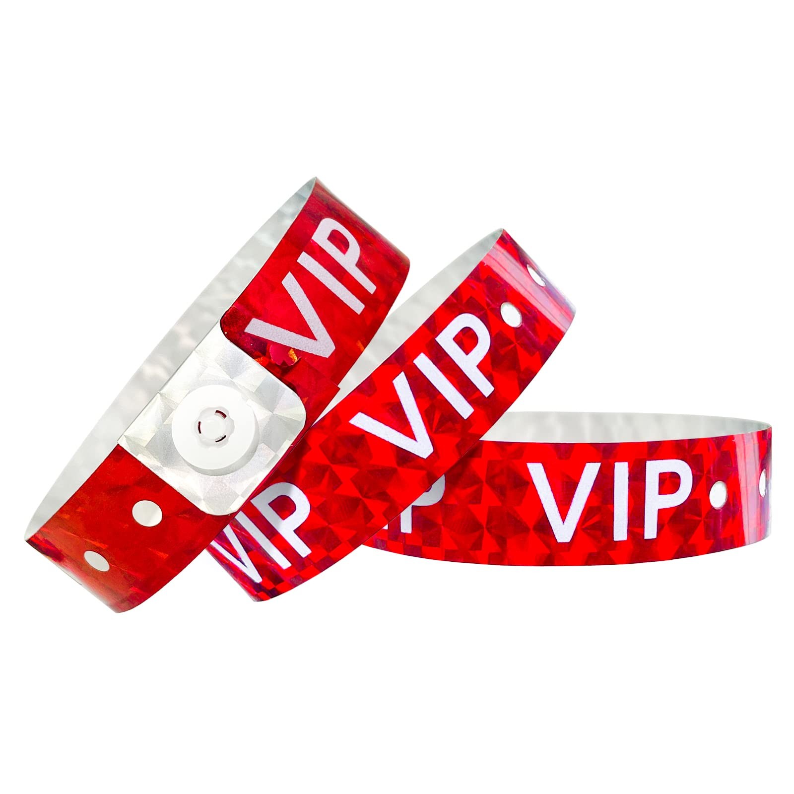 100 PCS Holographic VIP Plastic Wristbands Red Vinyl Events Parties Bands