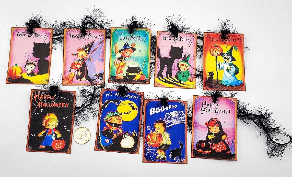 9-Halloween-Retro-Handmade-Junk Journals-Crafts-Linen Cardstock-Gift-Hang-Tags