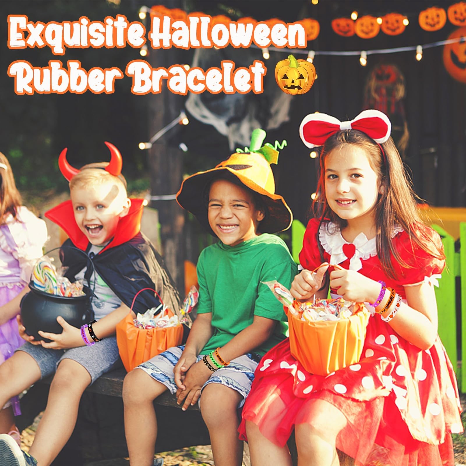 JUNEBRUSHS 42pcs Halloween Party Favors Silicone Bracelets Rubber Multicolor