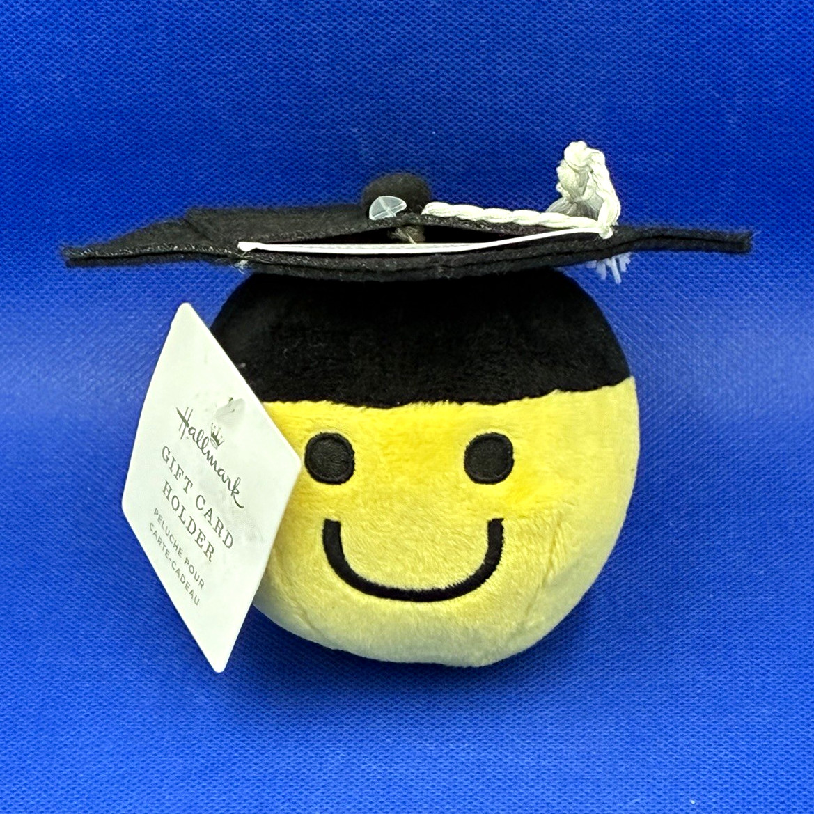 Hallmark Graduation Plush Smiley Face Gift Card Holder Yellow Black White