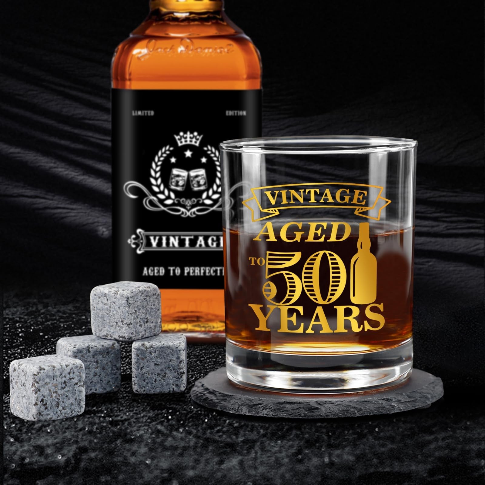 50th Birthday Gifts for Men – Vintage Whiskey Glass Set, 50th Birthday Decora…