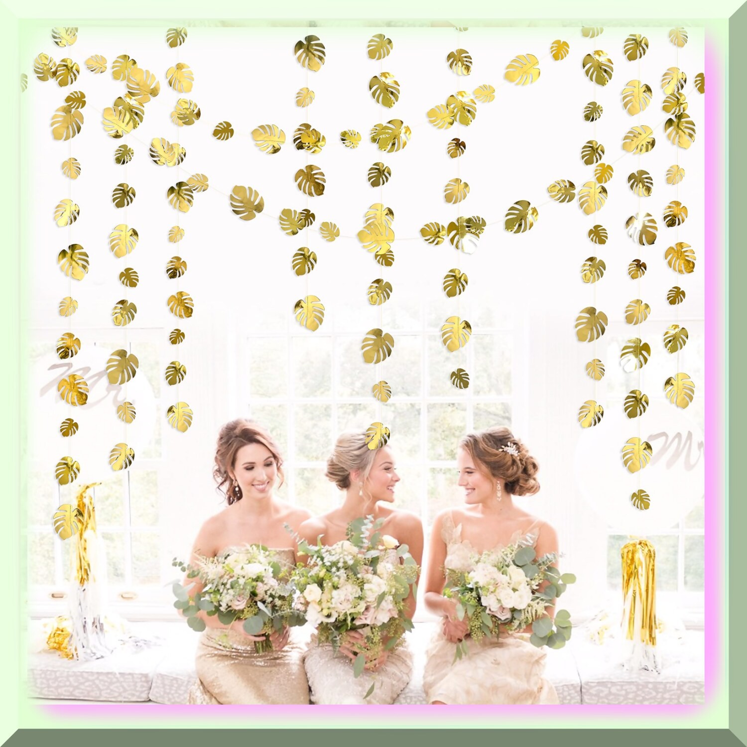 Tropical Gold Palm Leaves Garland 46 Feet