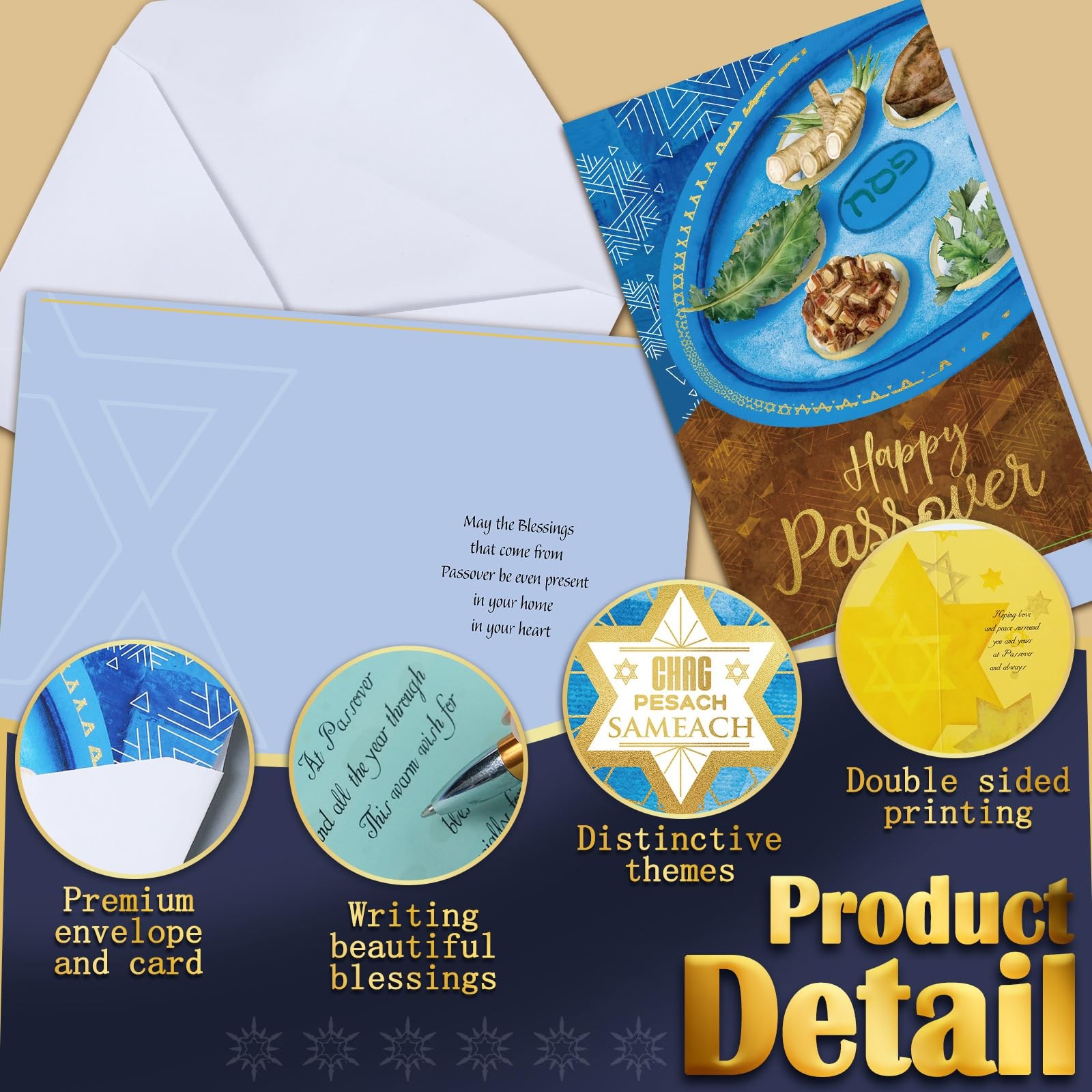 Janlaugh 24 Sets Passover Greetings Cards with Envelopes as the picture shows