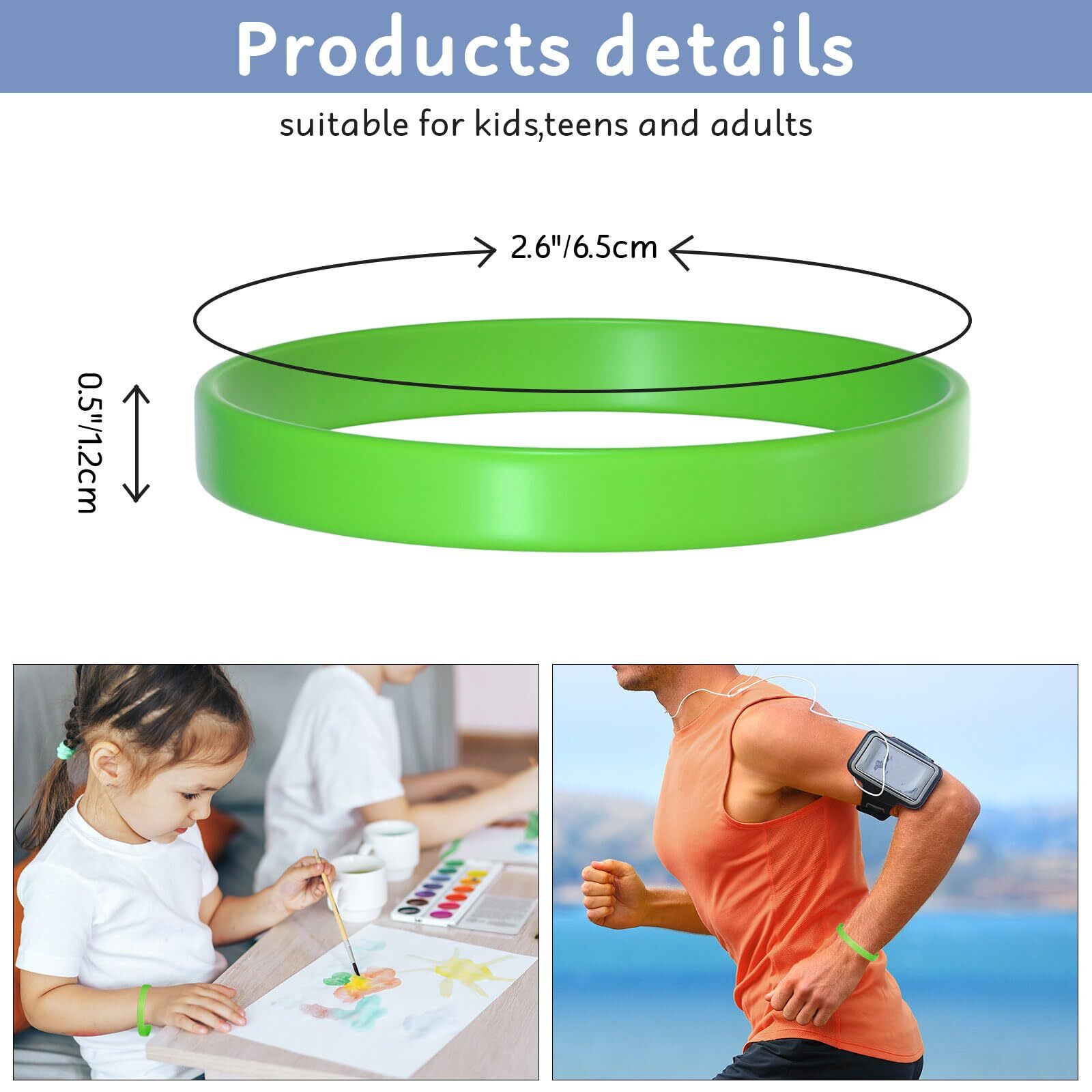 12 Pcs Rubber Silicone Bracelets Multicolored Wristbands for Men Women Teen