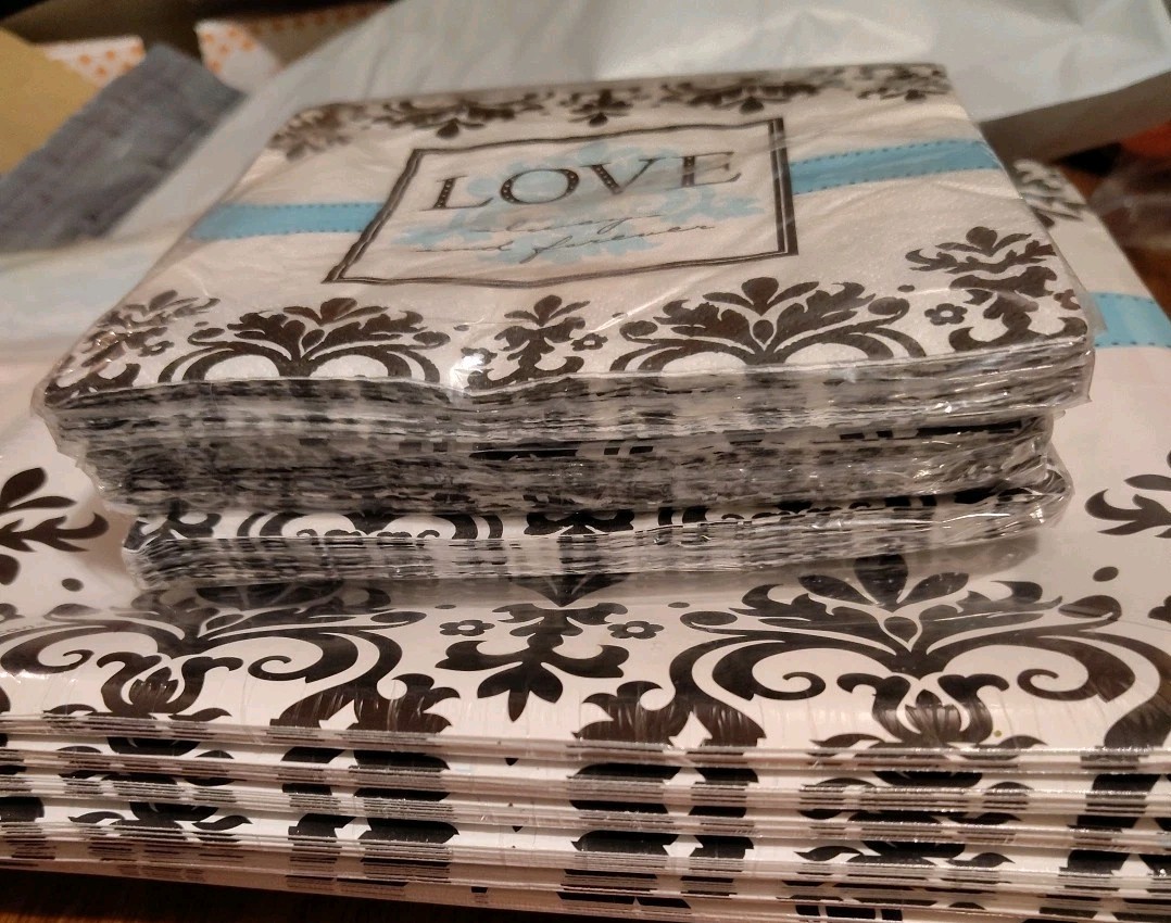 Love & Forever 48ct 2ply Luncheon Napkins 12 7/8” Dinner Plates 10 1/4in Bundle
