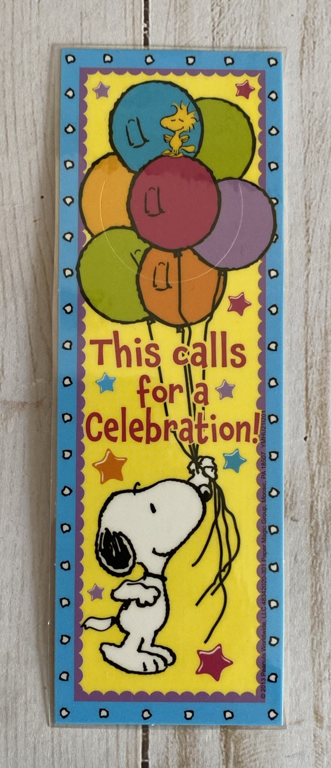 Bookmark Snoopy Woodstock Balloons This Calls For A Celebration Laminated New