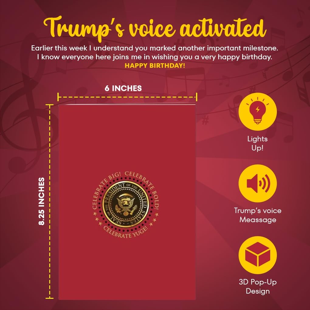 Laughalot Talking Trump Birthday Card – Donald 6 inches x 8.25 inches, Red
