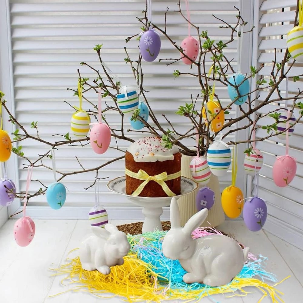 Easter Eggs Decorations,12Pcs Easter Eggs Hanging Ornaments,Painted Egg JQ