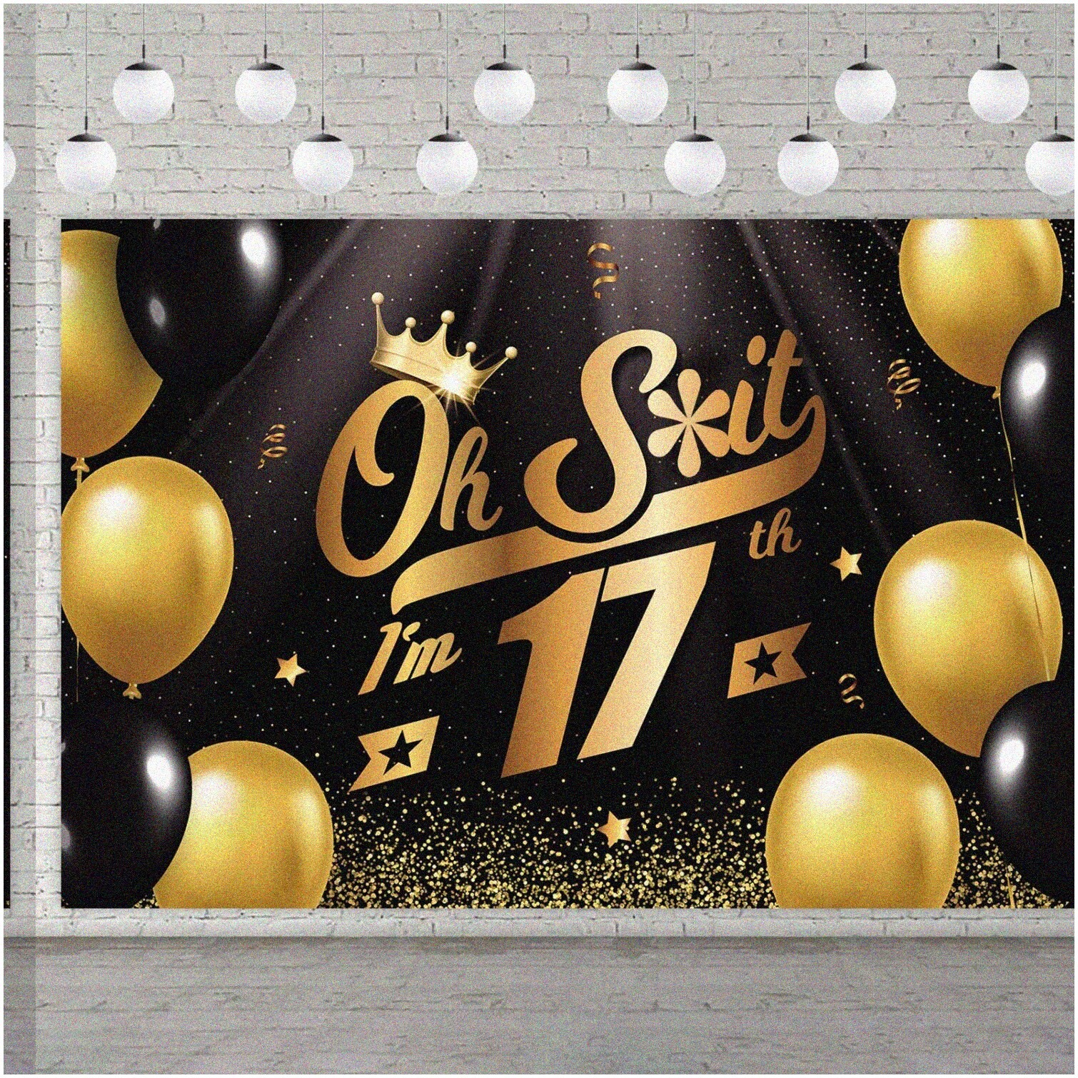 Seventeen Sparkle Fiesta Black Gold Balloon Confetti Backdrop