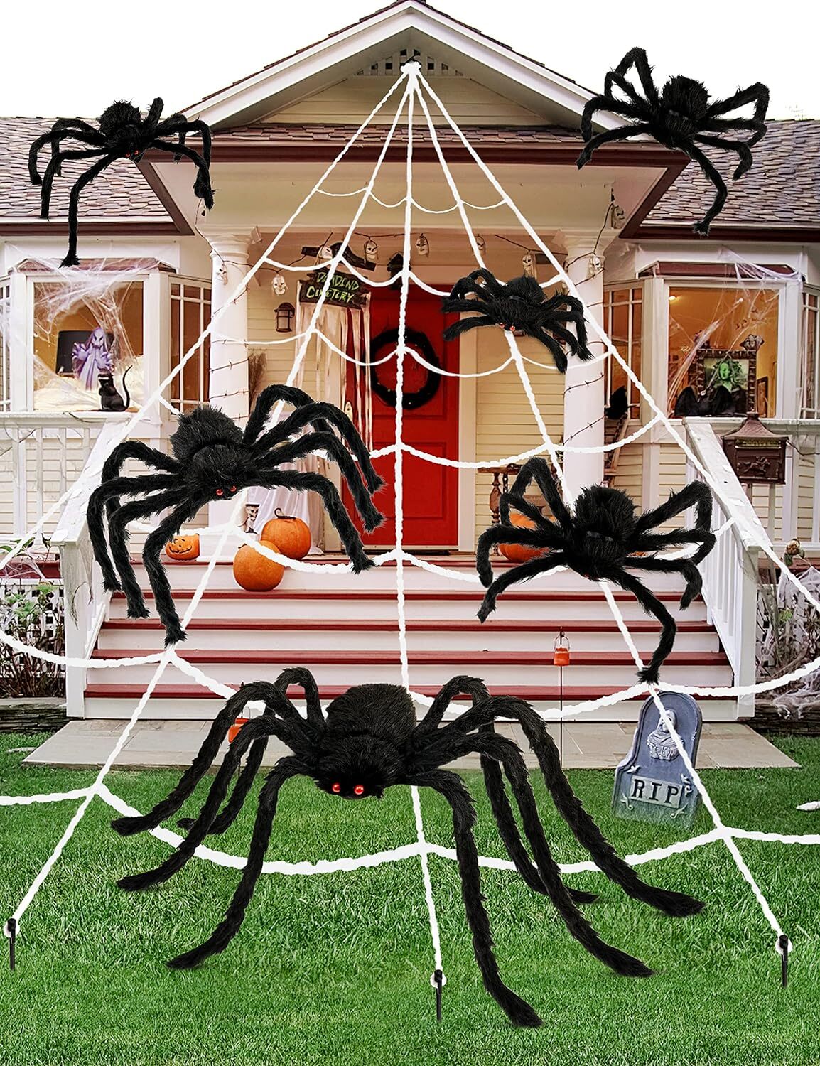 Halloween Plush Fake Spiders Set, Scary Indoor/Outdoor Decor, 6 in 1 for Home/Pa