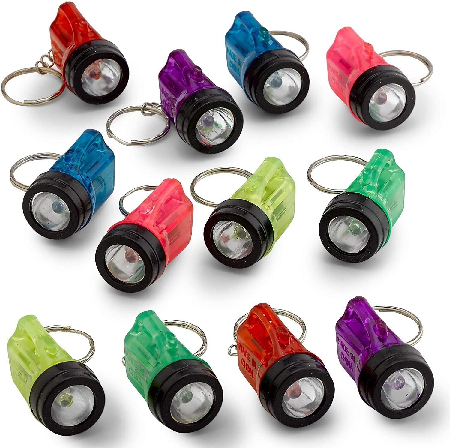 24 Mini Flashlight Keychains Assorted Neon Colors Party Favor Toys (2 dozen)