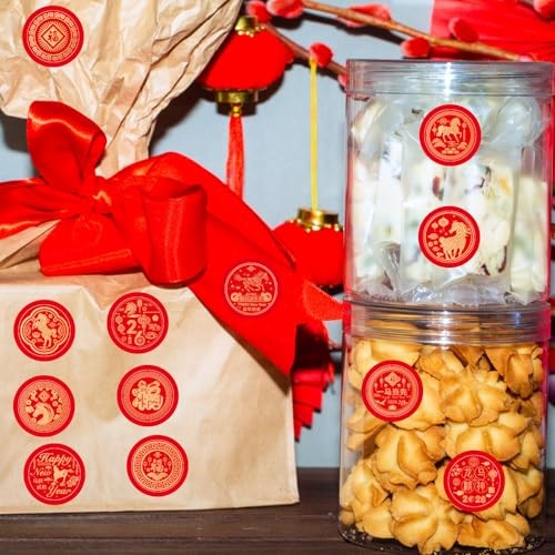 400 Pcs 2026 Year of The Horse Chinese New Year Stickers, Round Red Candy