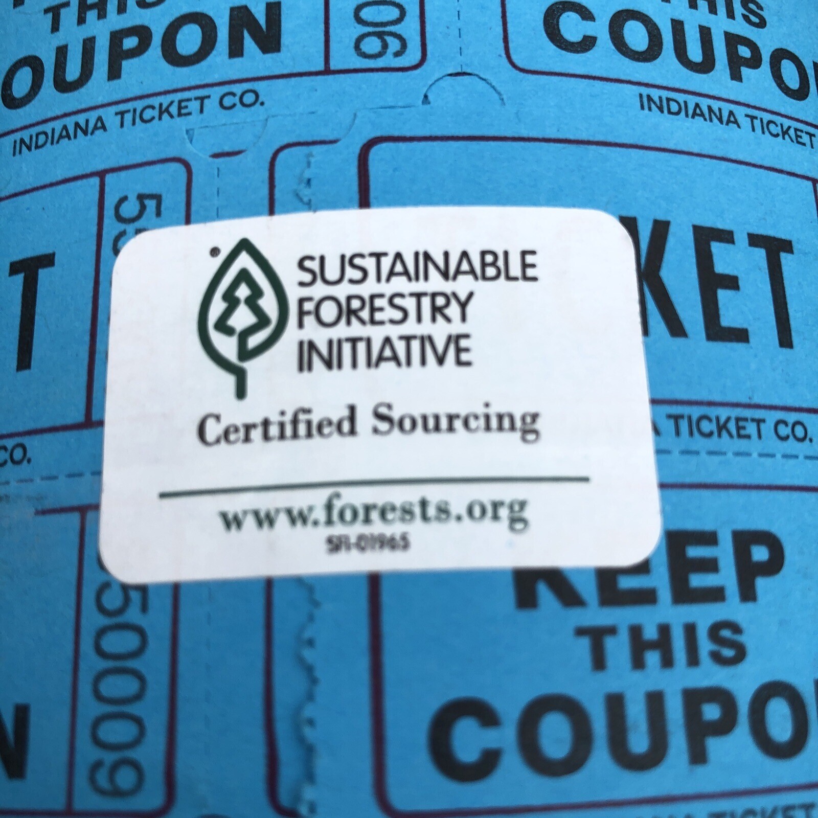 INDIANA TICKET CO. 10,000 Blue CONSECUTIVELY Numbered Raffle Tickets. 5 Rolls