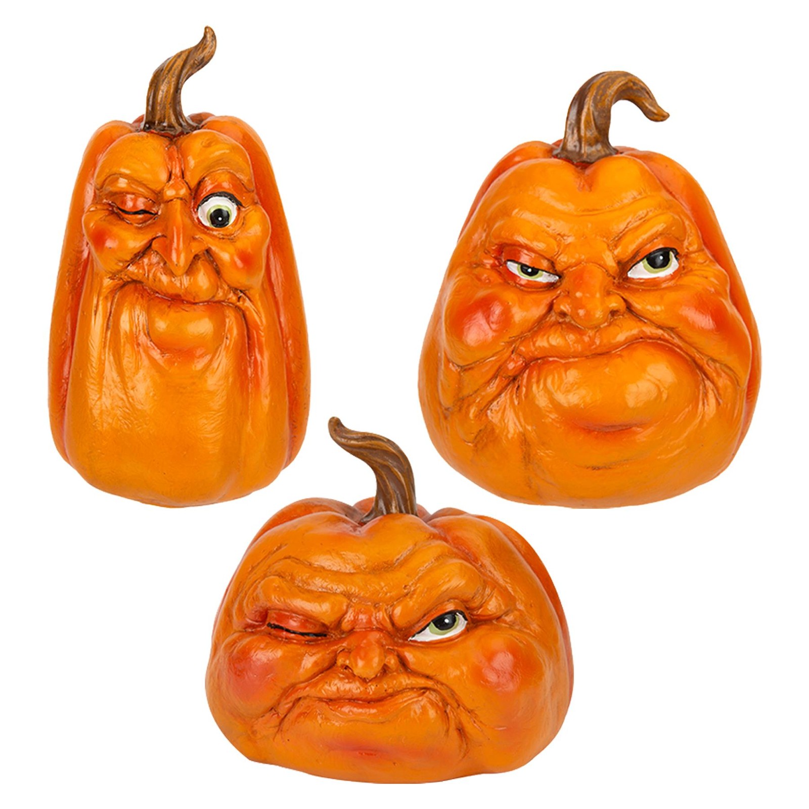 Halloween Pumpkin Ornaments Set of 3 Grumpkin Pumpkins