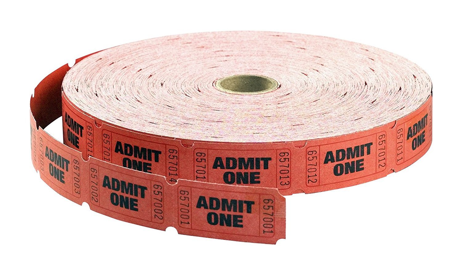 MACO Single Roll – Admit One – Tickets, 1 x 2 Inches, Red, 2000 Per Roll 18-610
