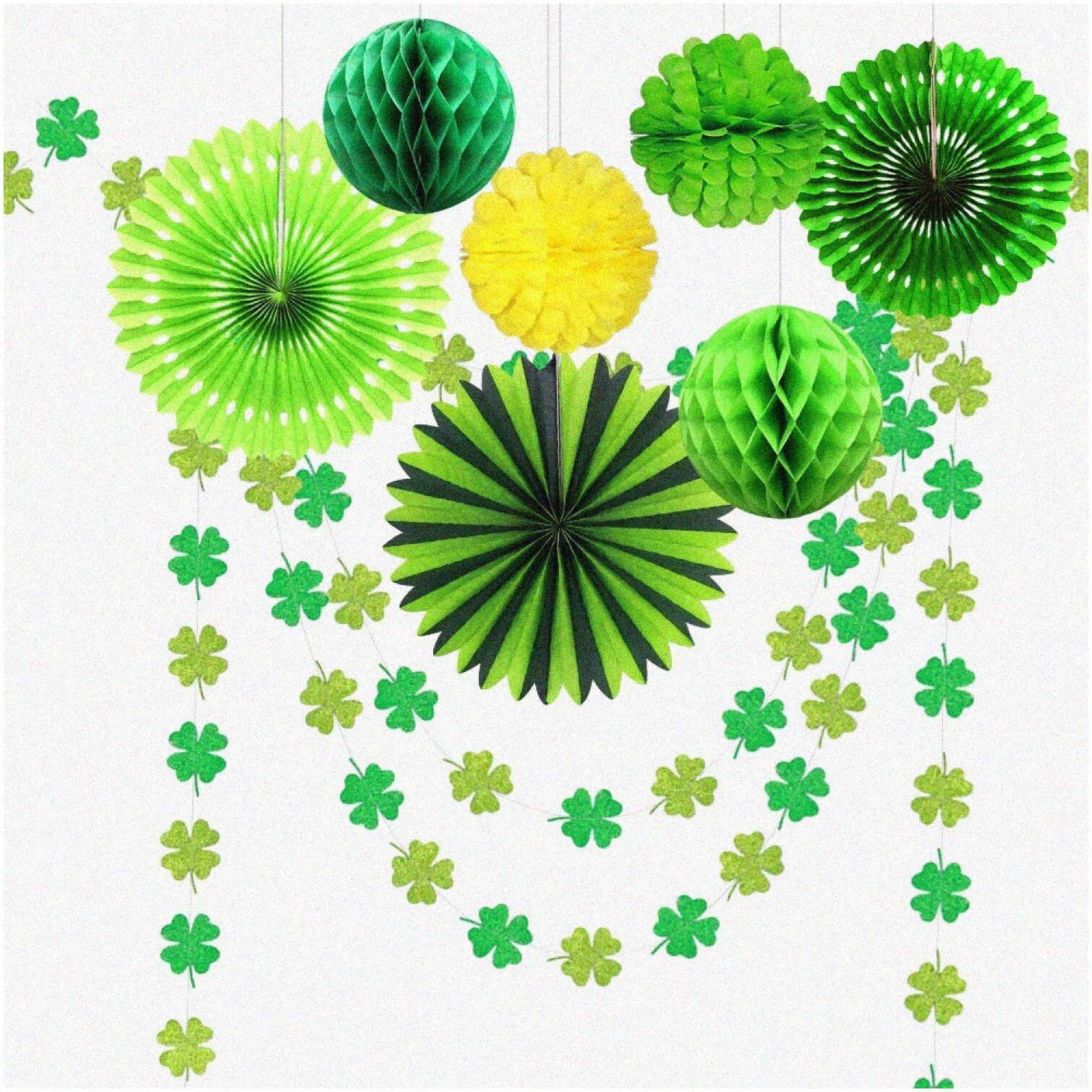 Shamrock Celebration Decoration Kit with Paper Fans Pom Poms