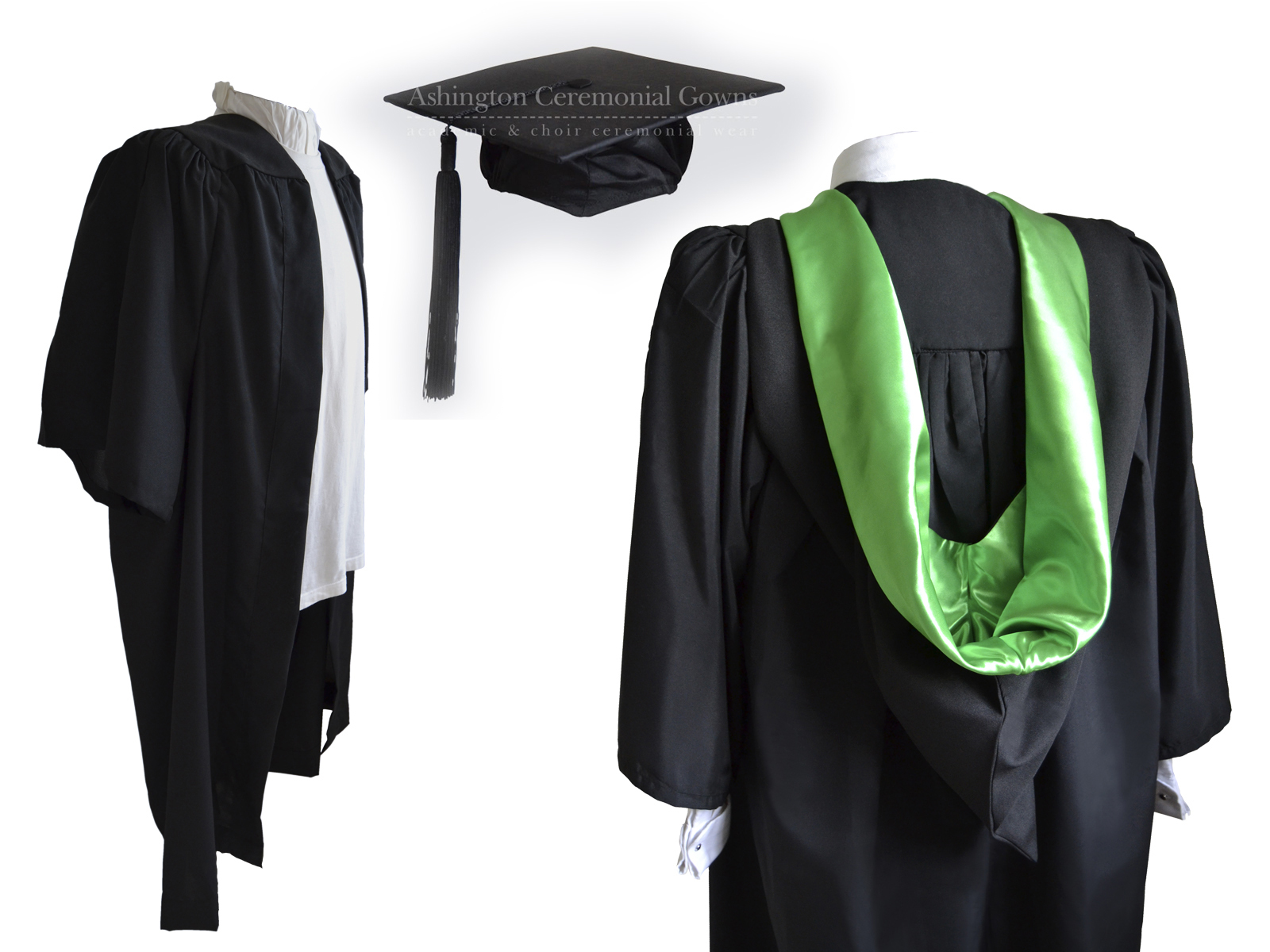Bachelor Graduation Gown, Hat and Burgon Hood Set University Fluted Academic Cap