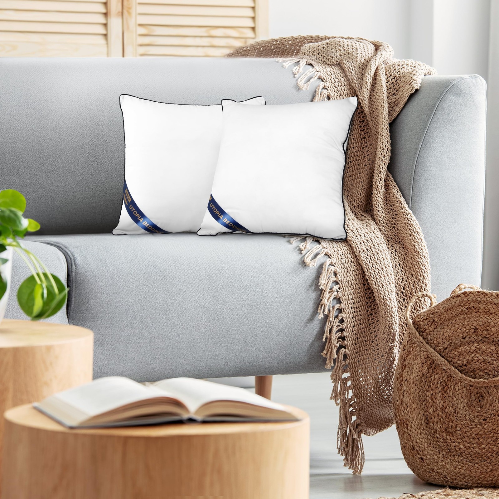 Utopia Bedding Throw Pillow Inserts (Pack of 2, White), 22 x 22 Inches Decora…