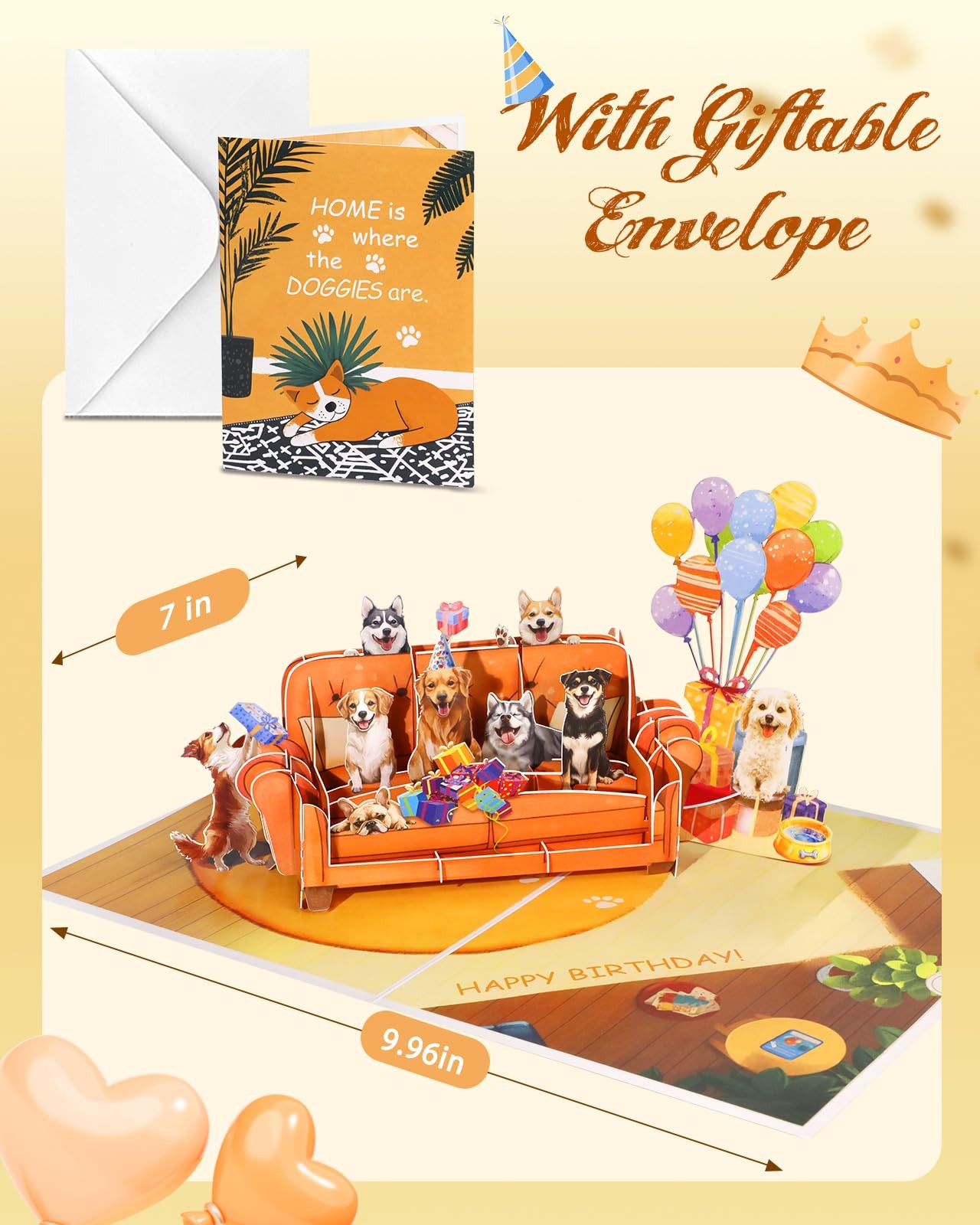 JMHACHY Pop up Birthday Card with Envelope – Funny Happy 5×7 inches, Sofa Dog
