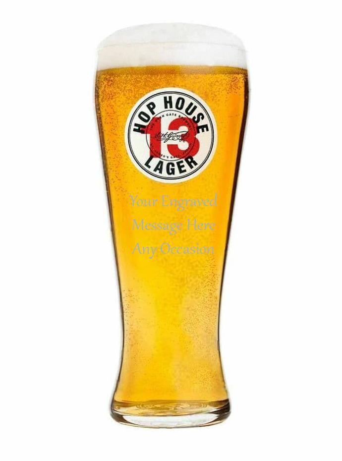 Personalised Christmas Gift Hop House 13 Pint Glass Engraved with Your Message