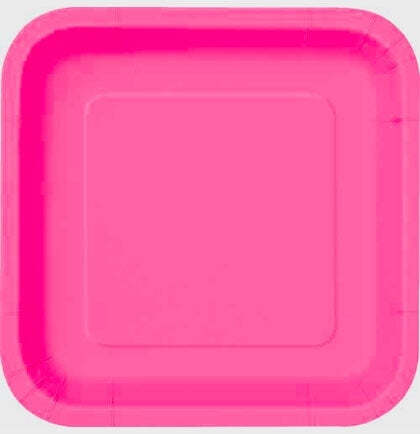 Square 7″ Dessert Square Paper Plates – Hot Pink 12 Count