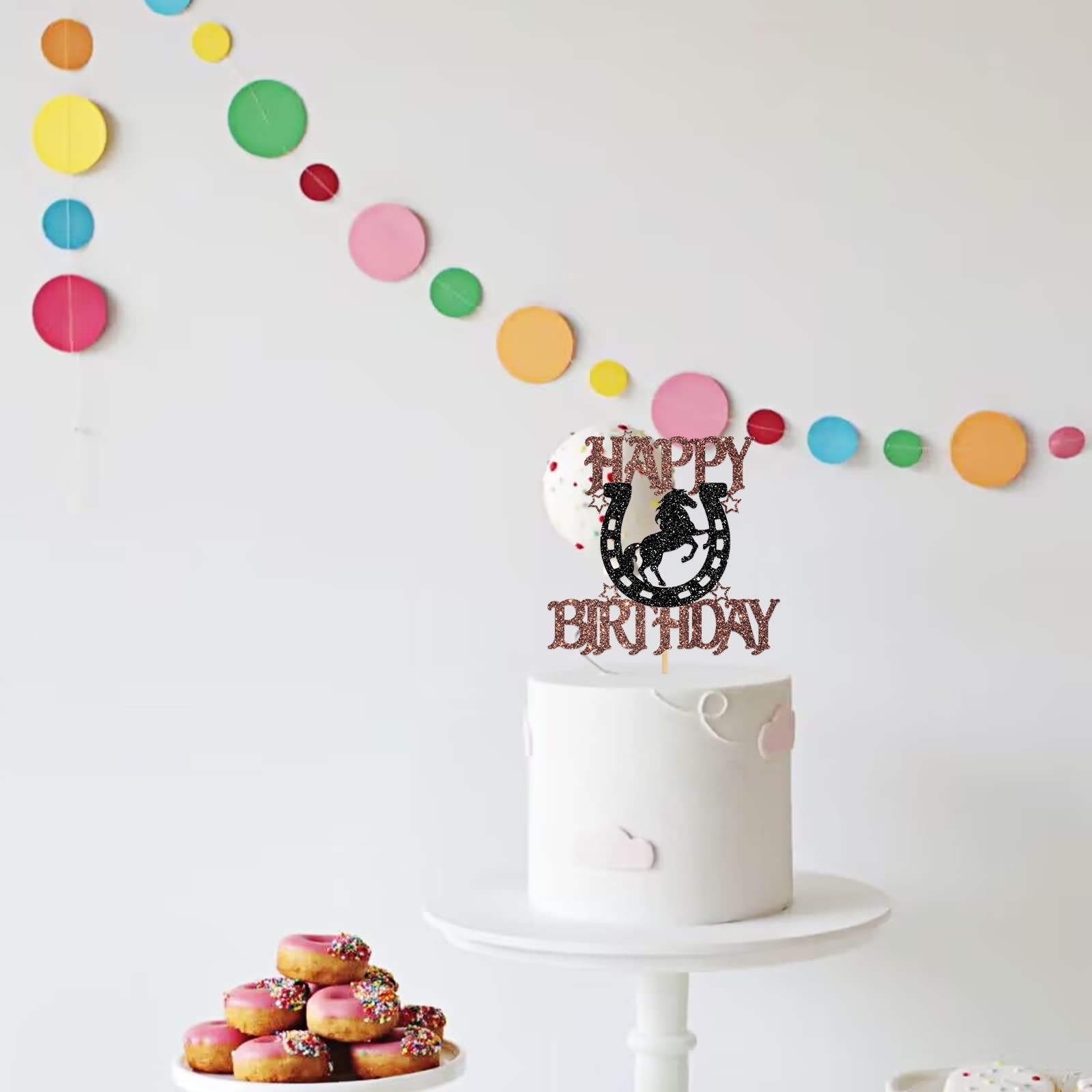 Horseshoe & Horse Happy Birthday Cake Topper, Horse Racing Theme Party Decora…