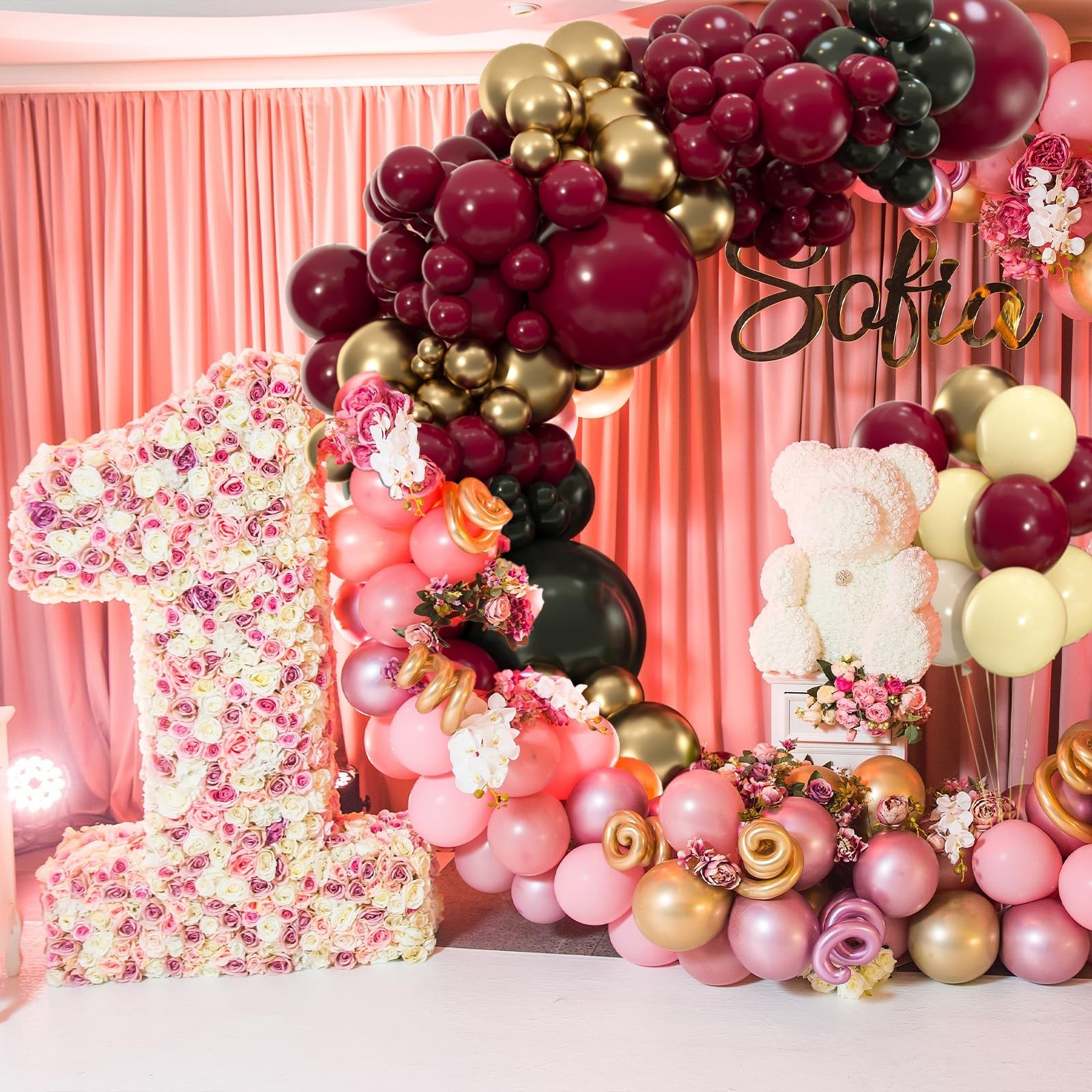 Burgundy Balloons, 114pcs Different Sizes Matte Maroon Balloon Arch Kit, 18/1…