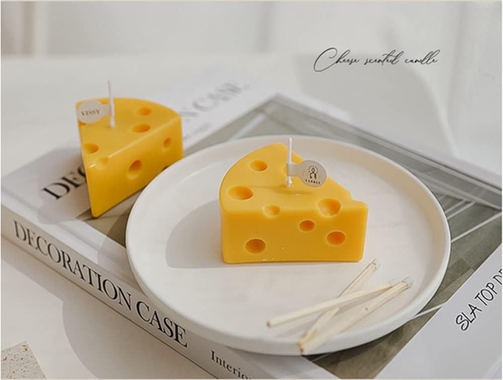 Cheese Shaped Scented Decorative Candle – Cute Fun Home Kitchen Food Decor Gift