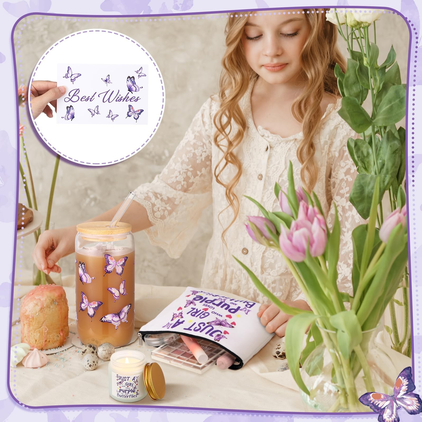 Singhoow Purple Butterfly Gifts Set of 6 Makeup As shown,