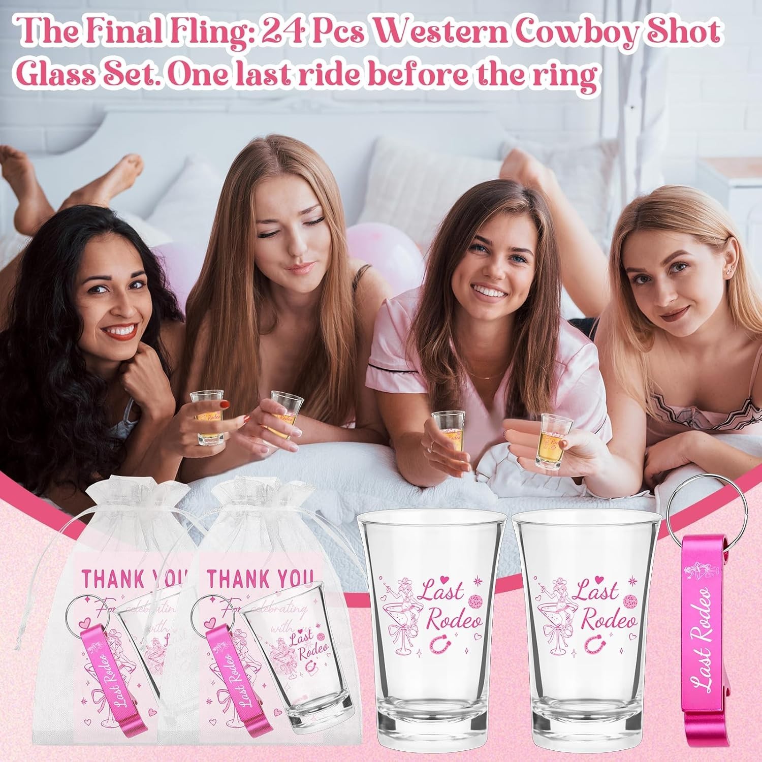 “Last Rodeo” Bachelorette Party Favors Shot Glasses, Bottle Openers, Cards NEW