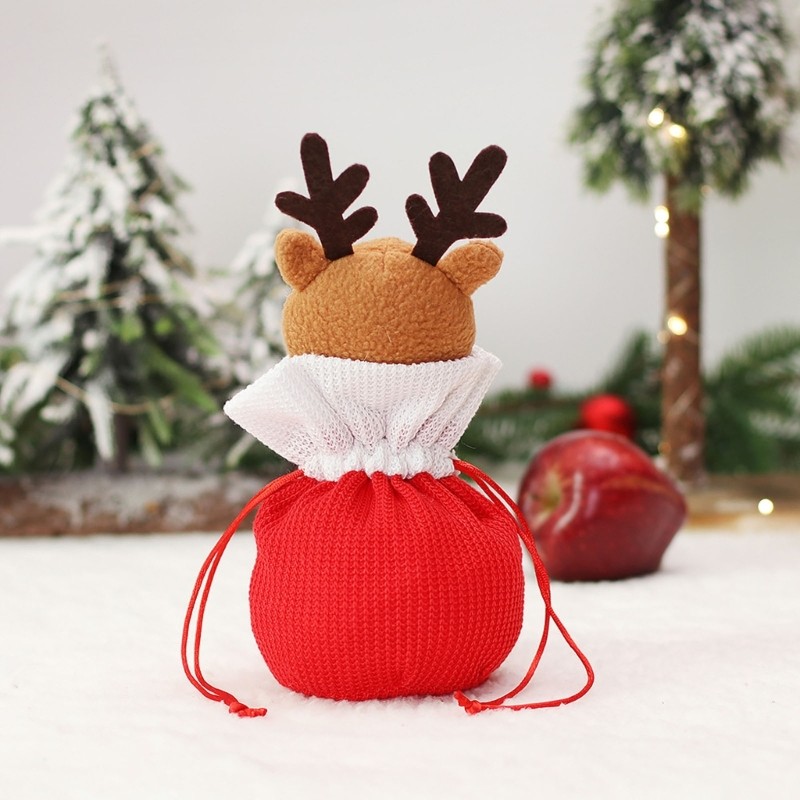 Christmas Candy Bag Knit Dolls Decorations Drawstring Cookie Box for Holiday