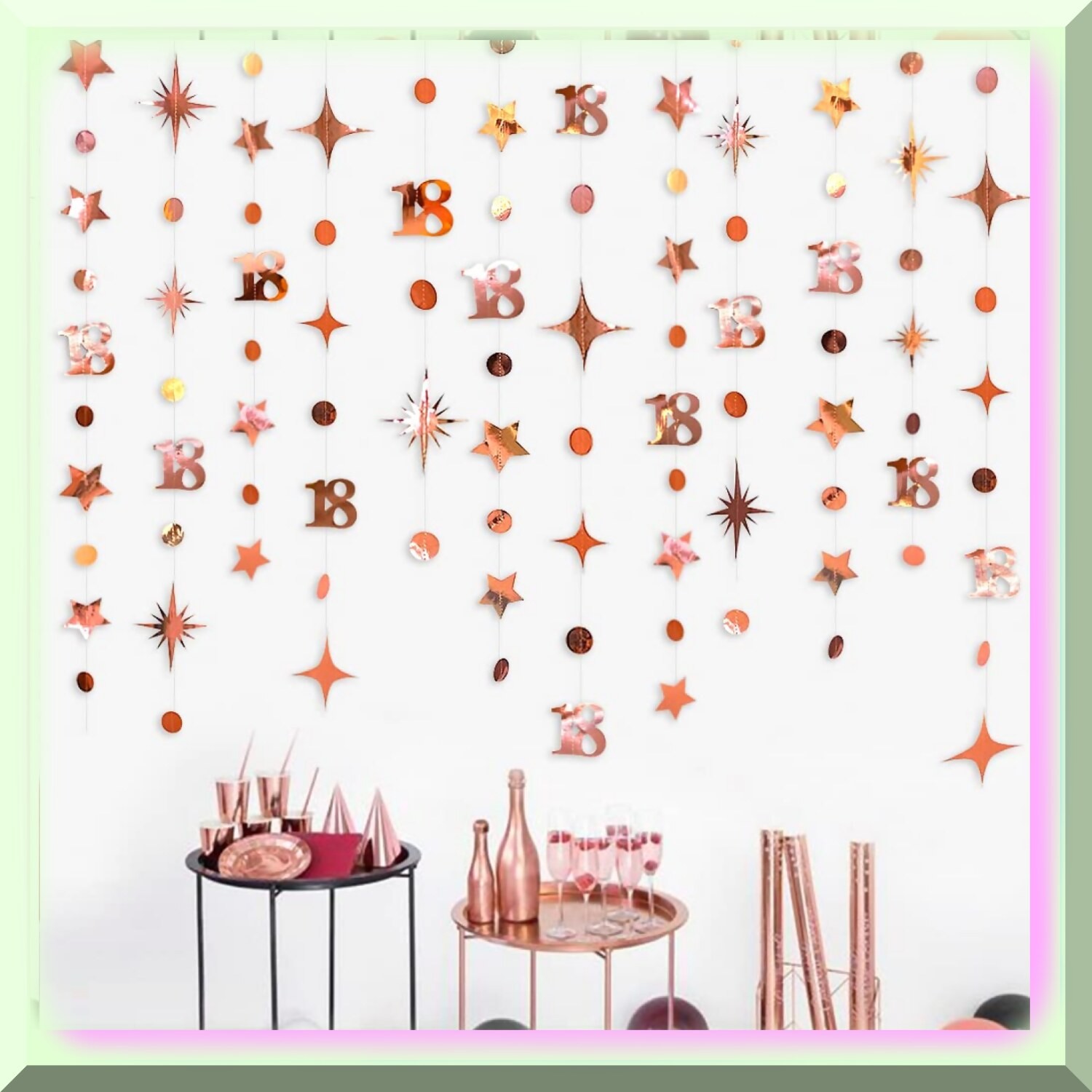 Rose Gold 18th Birthday Decor Kit with Star Garlands