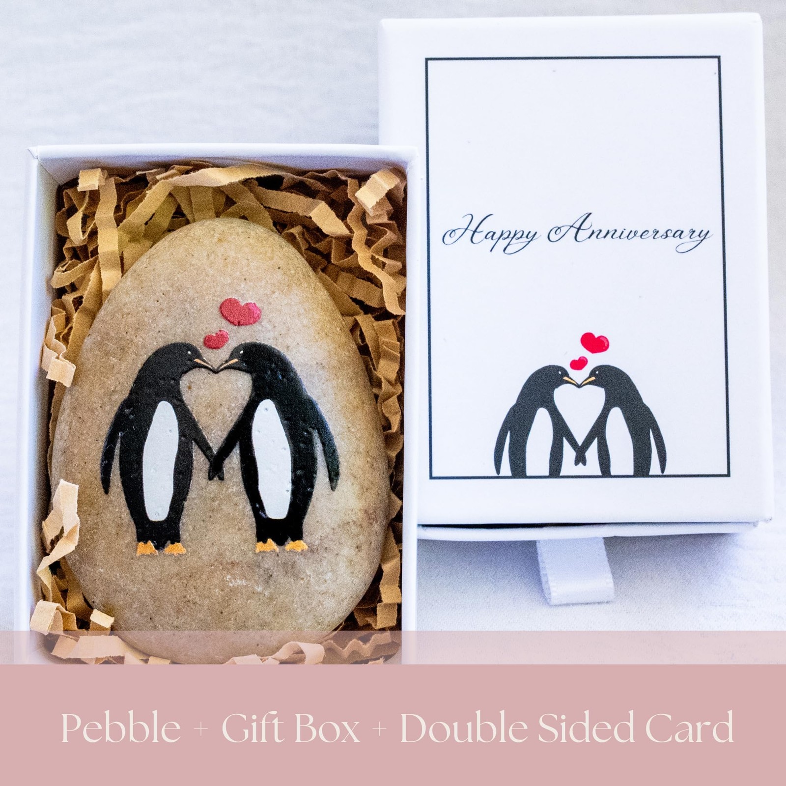 Wedding Anniversary Penguin Pebble 2 inches x 2 x 0.4 inches, Grey