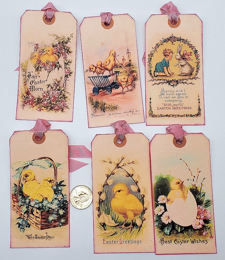6~Easter~Handmade~Vintage~Linen Cardstock~Gift Tags~Parties~Crafts~Journal