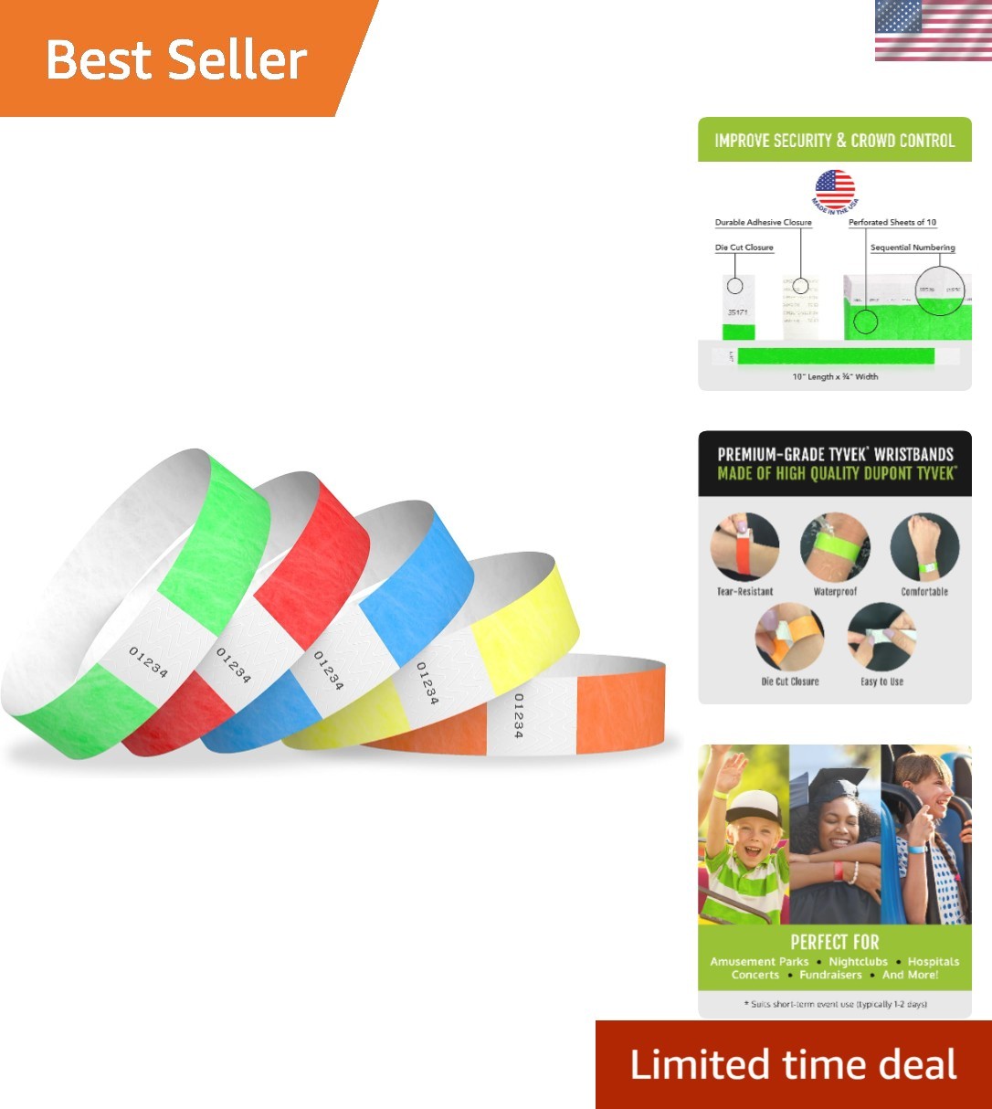 200 Wristco Tyvek Wristbands for Events, 5-Color Variety Pack – Tamper-Proof De