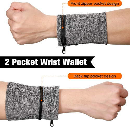 Honoson 5 Pcs Wrist Wallet for Women Men, Zipper Pouch Dark Colors