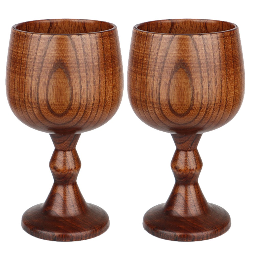 2Pcs Reusable Wood Wine Cups with Enhanced Stability Light Brown for Home Dining