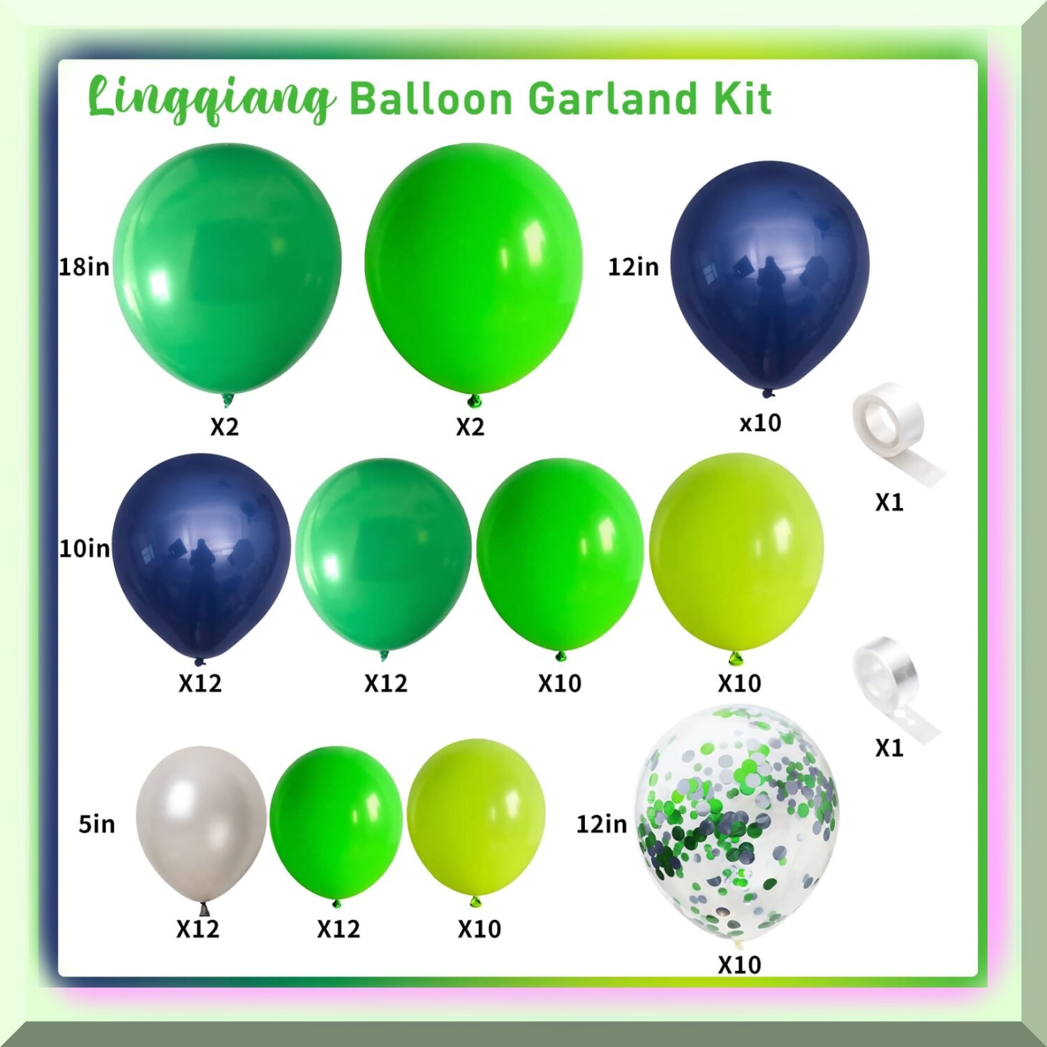 Balloon Arch Kit with Lime Light Green Navy Silver