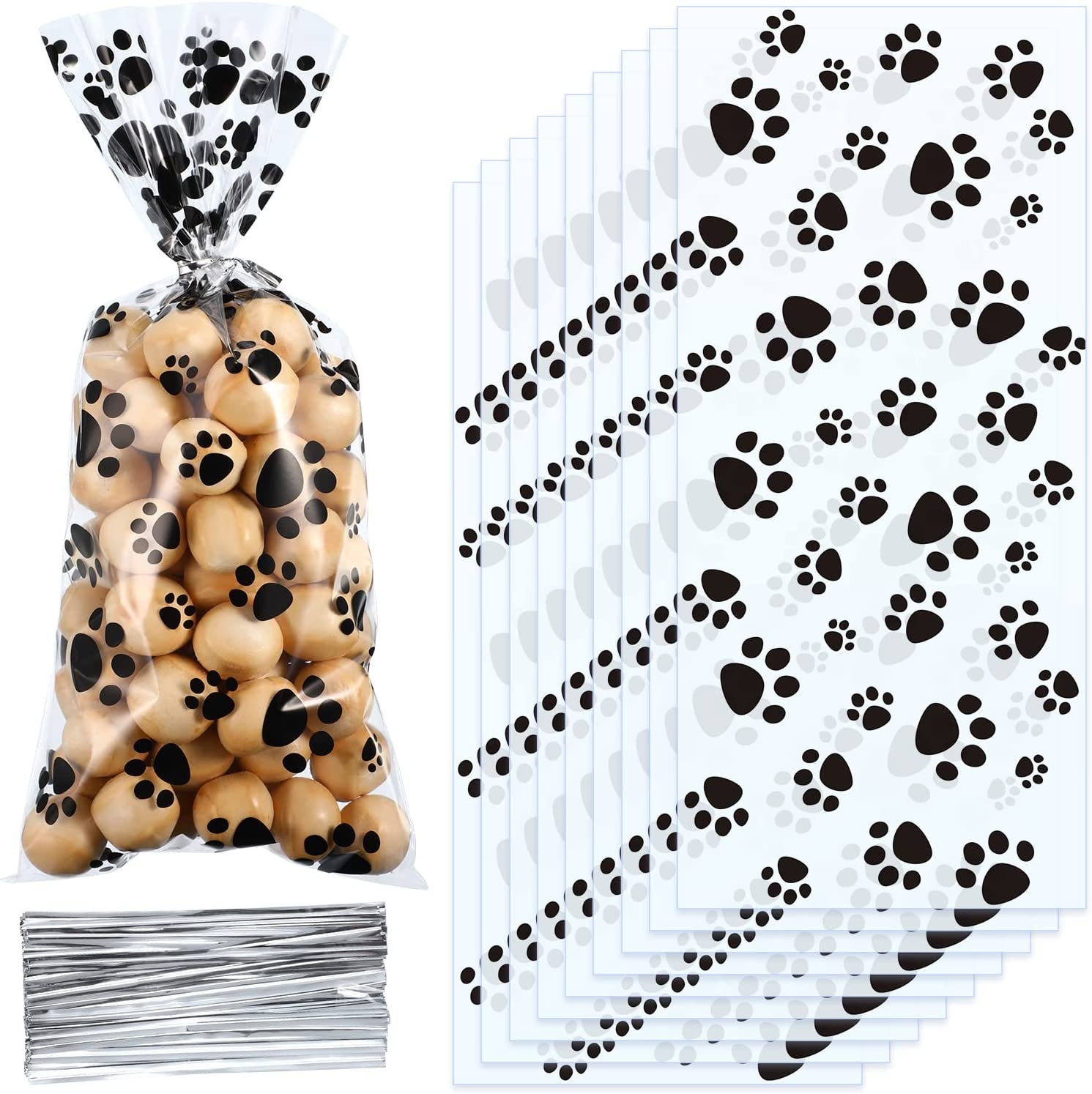 200 Pieces Pet Paw Print Cone Cellophane Bags Heat Sealable Candy Bags Dog Paw G