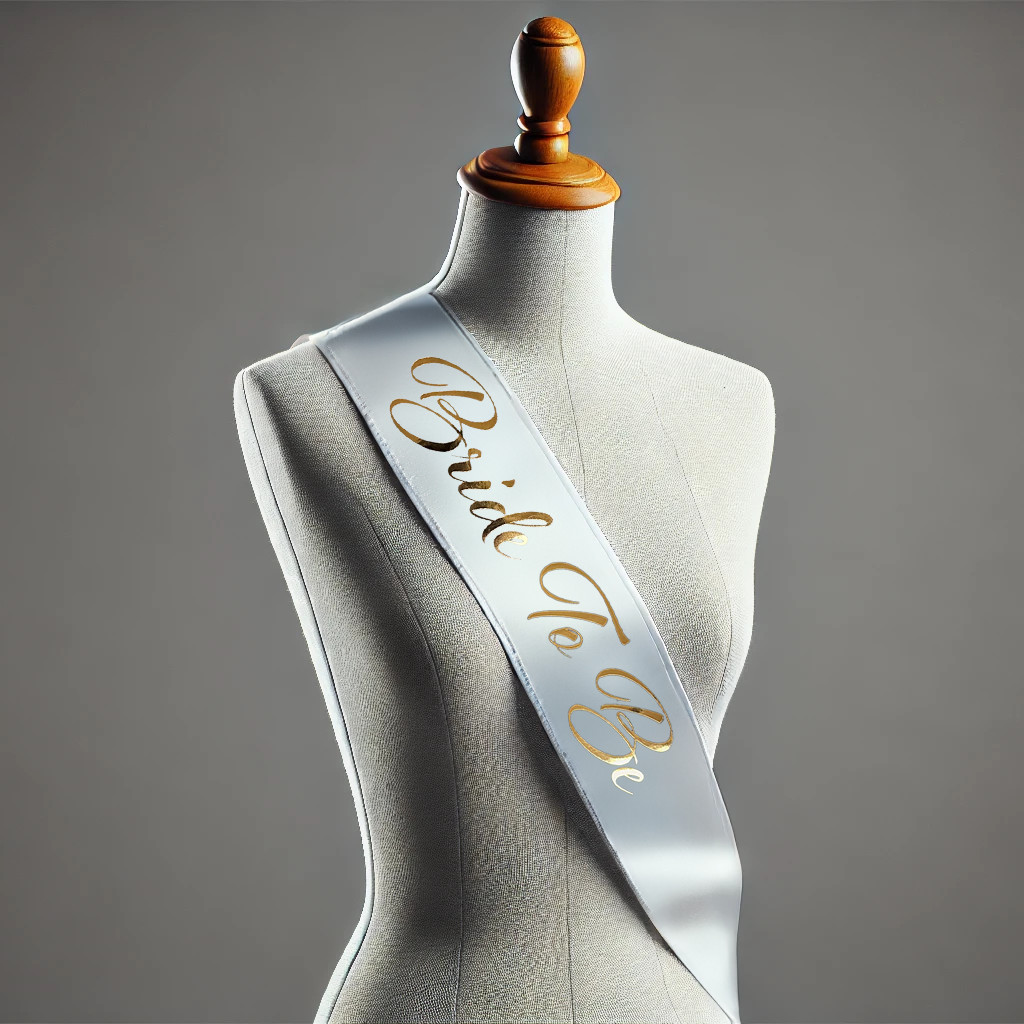 Bride To Be white and gold sash Party Decoration Personalise