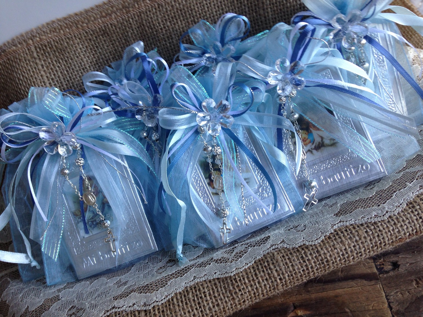 12 Pc Blue Baptism Favors/ Recuerdos De Bautizo En Repujado/ Prayer Book