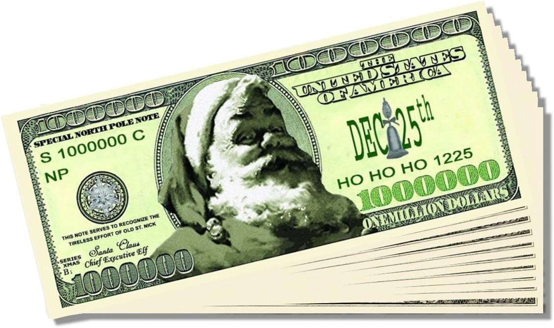 25 Santa Claus Christmas Holiday Fake Novelty Play Bills – HO HO HO!