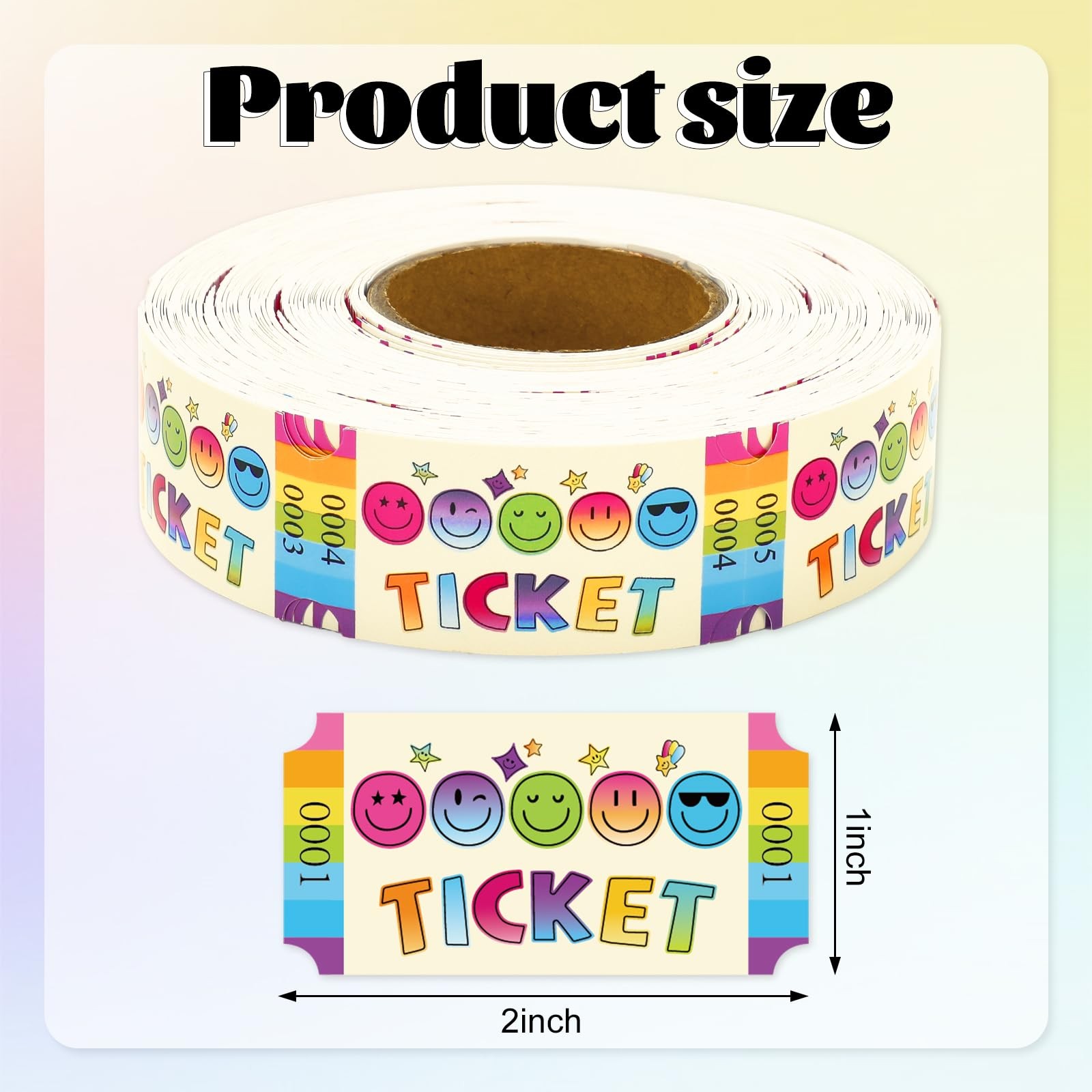 1000 PCS Smile Raffle Ticket Roll Single Colorful Party Event 2×1 Inch