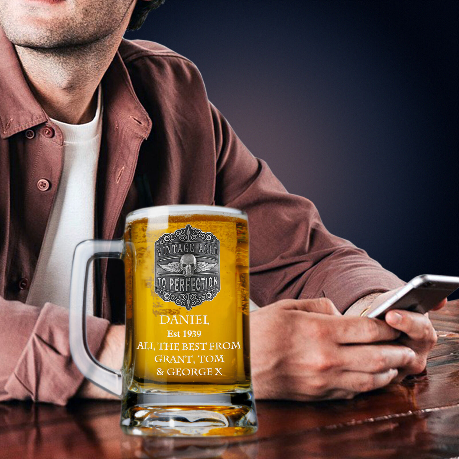 80th Birthday Men’s Personalised Pint Glass Tankard For Dad Grandad Eightieth 80