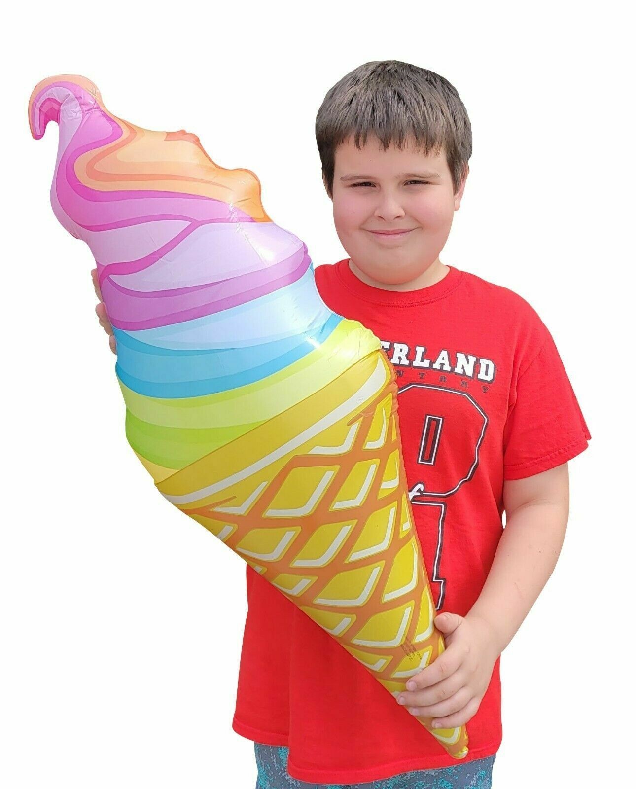 3 RAINBOW SWIRL Inflatable Ice Cream Cone – Wonka Pool Toy Pride Party Decor