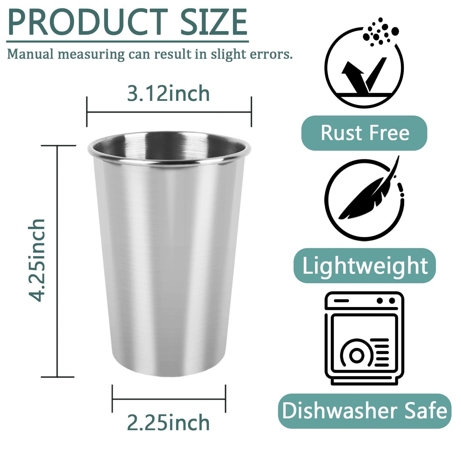 4 Pack Stainless Steel Cups, 12oz Stainless Steel Drinking Glasses, Metal Cup…