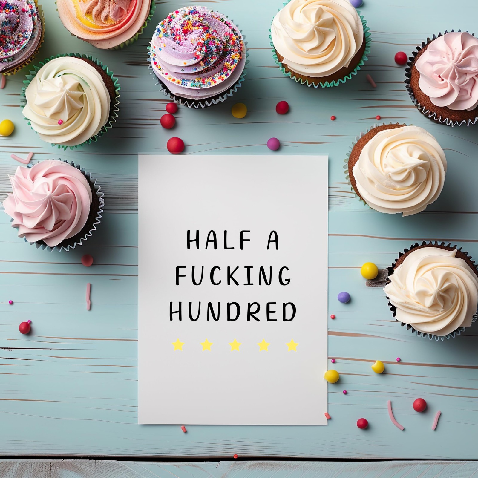 Half a Hundred Birthday Card – Funny 50th 5×7 inches, a