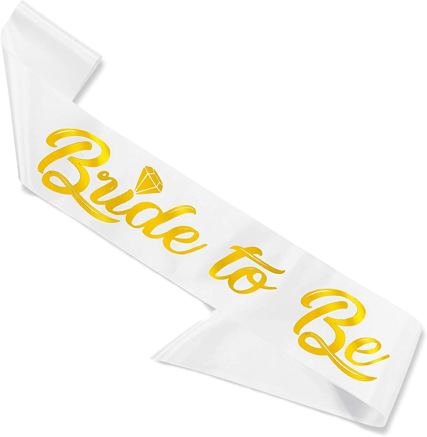 ‘Bride to Be’ Bachelorette Party Sash – Bridal Shower White Satin Sash with Gold